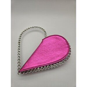 Valentine Heart Clutch Pink Faux Leather Rhinestone Handle Bag Purse